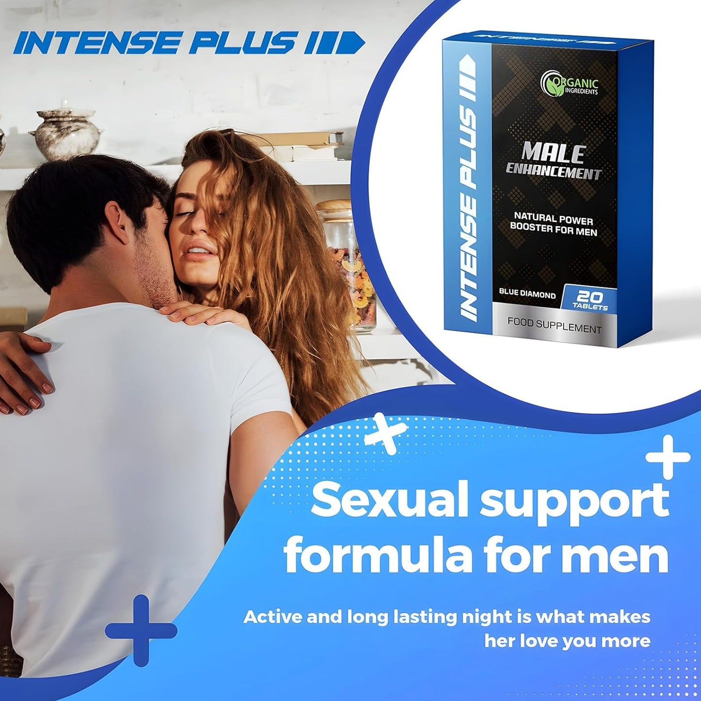 Intense Plus 20 Blue Tablets - Enhanced Strength & Firmness for Men - Increased Stamina, Prolonged Performance - Male Endurance Booster - Herbal Supplement