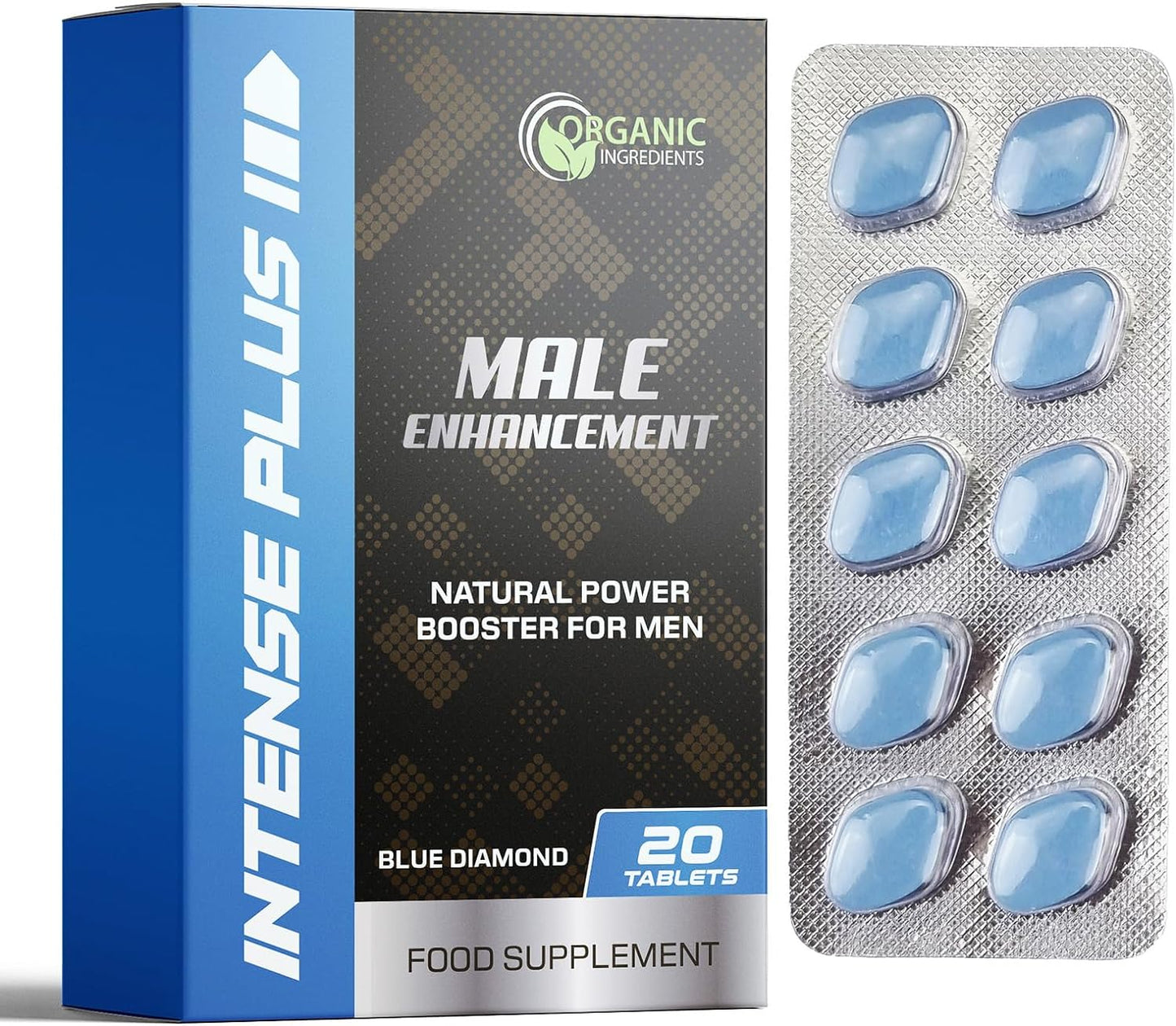 Intense Plus 20 Blue Tablets - Enhanced Strength & Firmness for Men - Increased Stamina, Prolonged Performance - Male Endurance Booster - Herbal Supplement