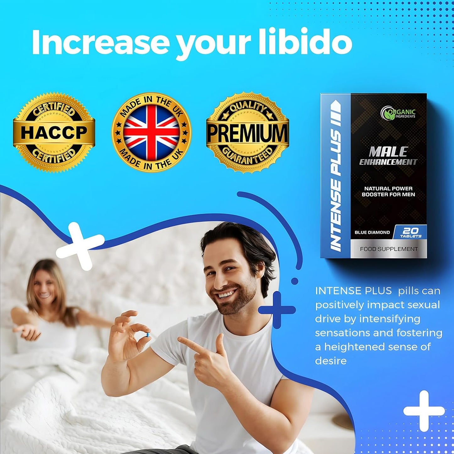 Intense Plus 20 Blue Tablets - Enhanced Strength & Firmness for Men - Increased Stamina, Prolonged Performance - Male Endurance Booster - Herbal Supplement