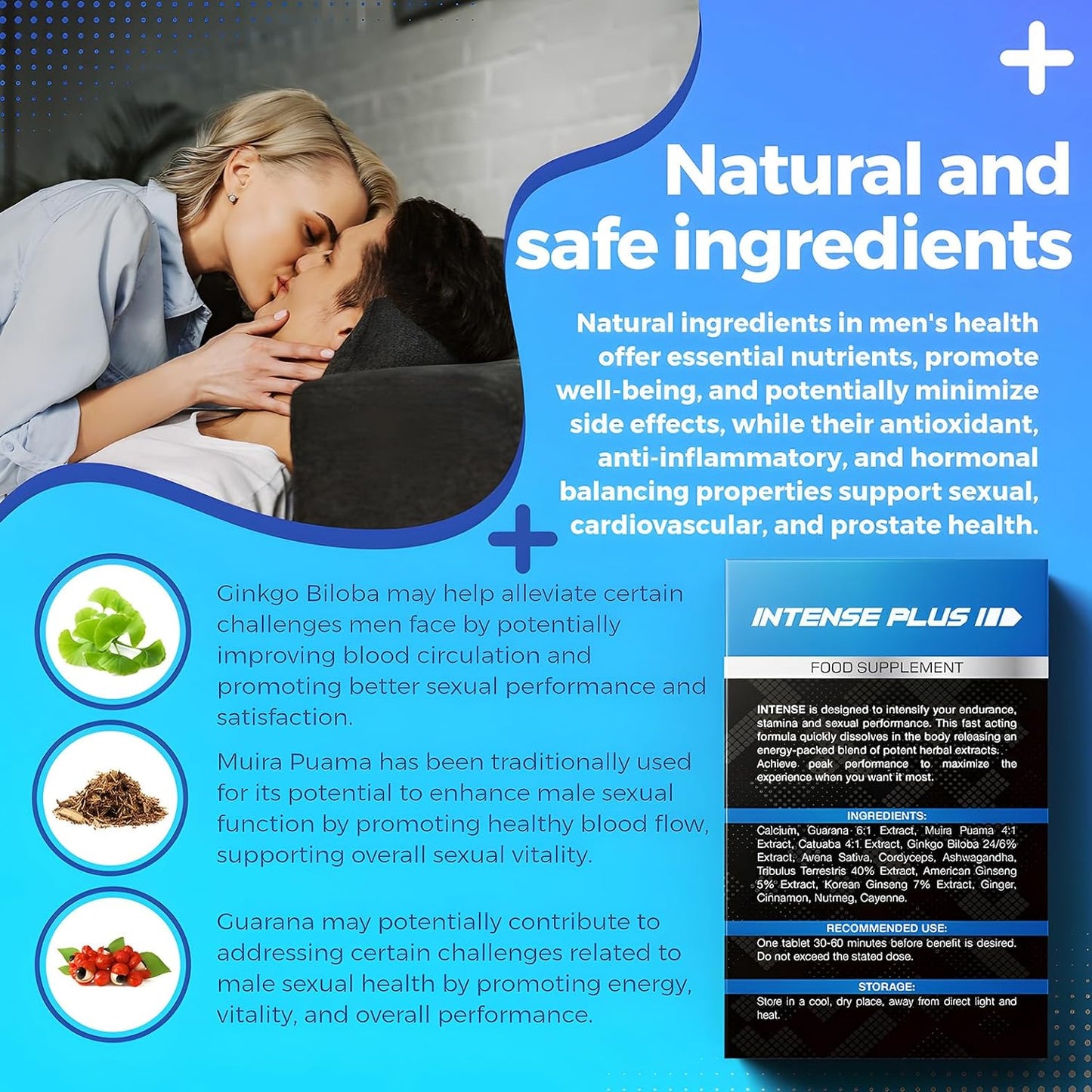 Intense Plus 20 Blue Tablets - Enhanced Strength & Firmness for Men - Increased Stamina, Prolonged Performance - Male Endurance Booster - Herbal Supplement