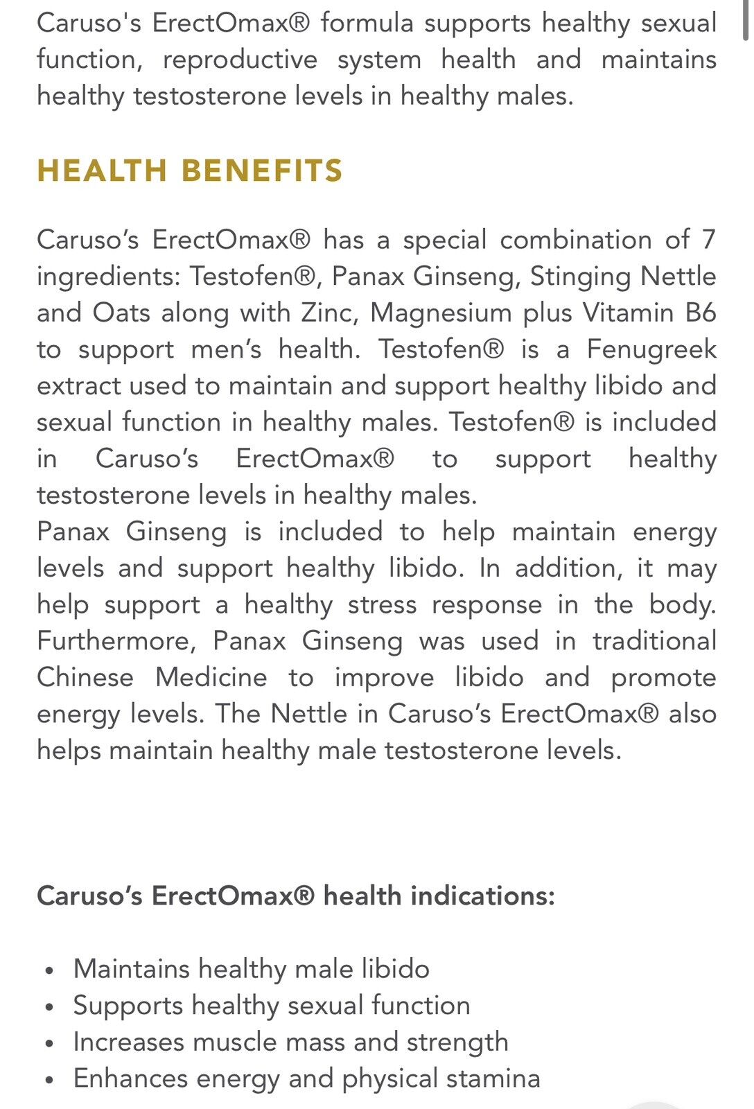 Caruso's ErectOMax 60 Tablets Male Sexual Performance Libido Erect O Max Virile