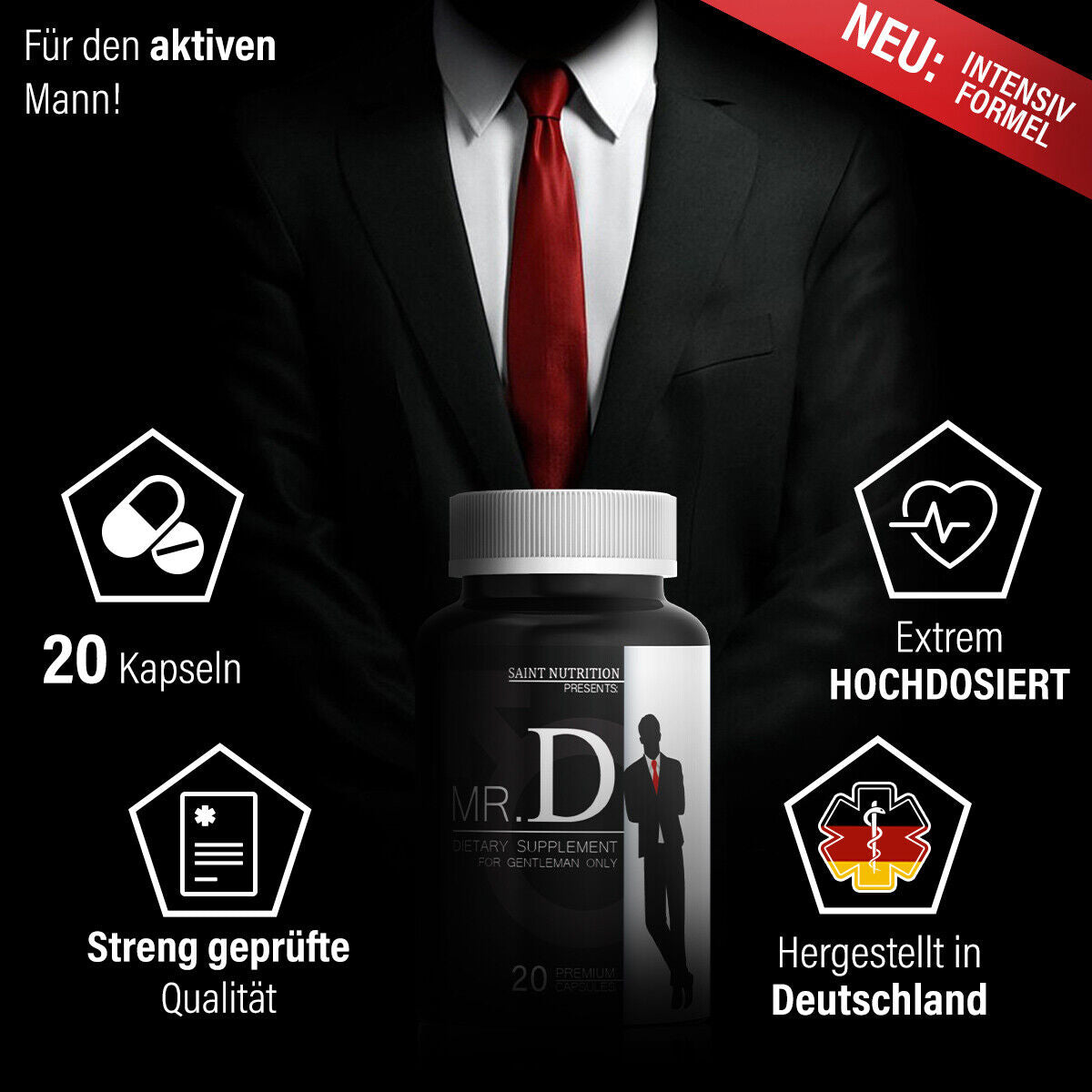 MR D CAPSULES FOR MEN HIGH DOSE 250MG POTENCY MEDICINE WITH INSTANT EFFECT POTENCY
⭐⭐⭐⭐⭐ in the "Potency" section | MADE IN GERMANY