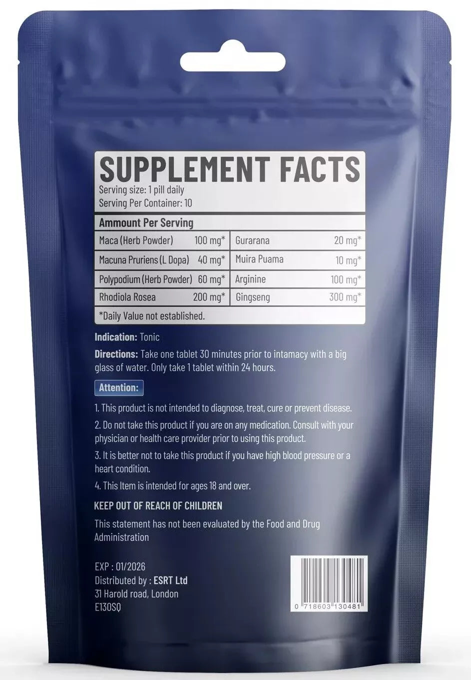 Masculino Herbal Male x10 Tablets 100mg Supplement for MEN. B|ue Pi||