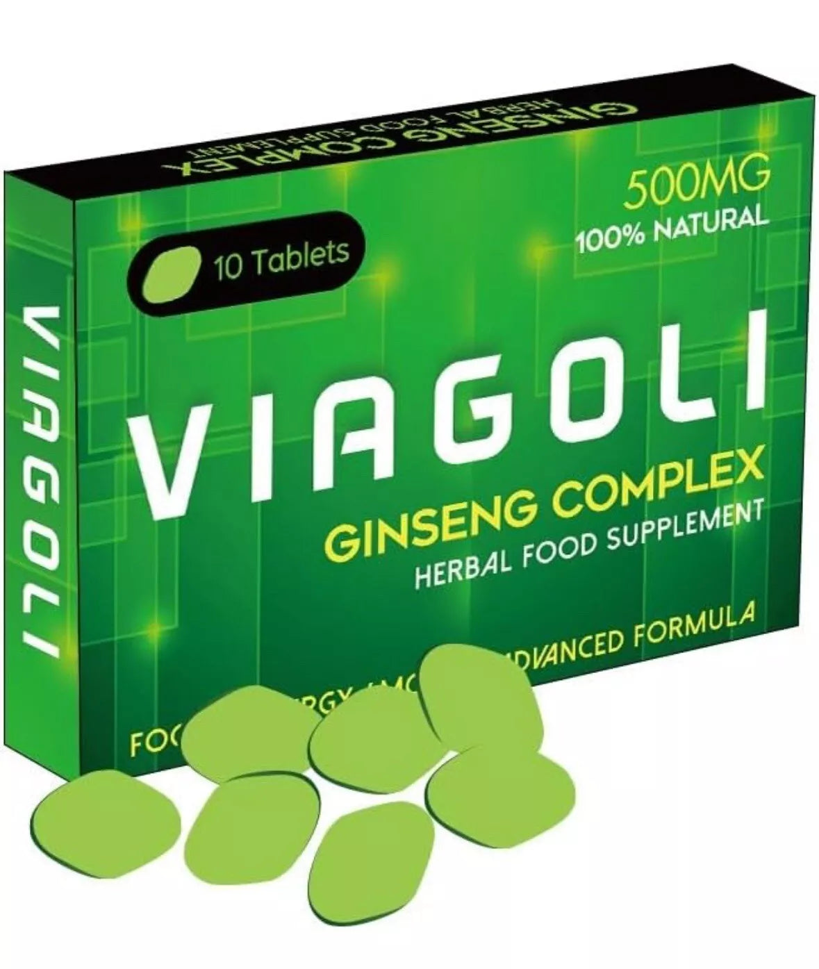 VIAGOLI Green- Ginseng Complex - Herbal Food Supplement For Men 10x500mg Tablets