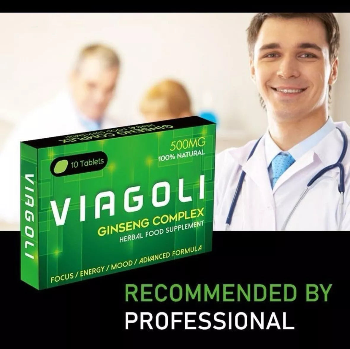 VIAGOLI Green- Ginseng Complex - Herbal Food Supplement For Men 10x500mg Tablets