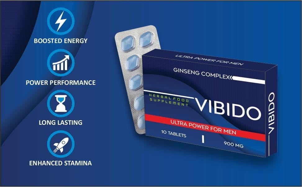 VIBIDO 900mg | Stronger | Longer | Harder | Performance | Extra Strength Enhancing Pills, Stamina Endurance Booster Supplement Pills for Men | 10 Ginseng Tablets