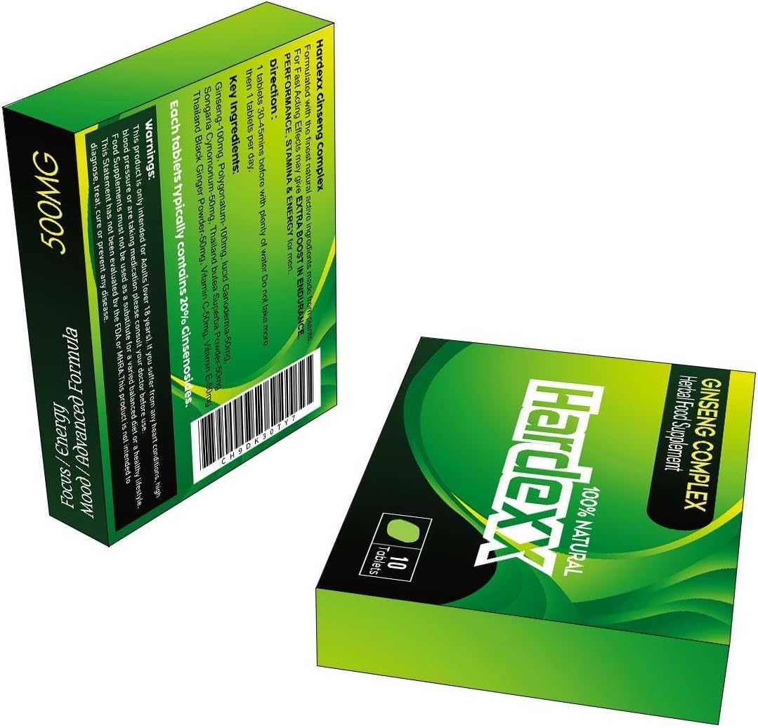 HARDEXX Green- Ginseng Complex - The Most Effective Natural, Powerful and Fast Acting Food Supplement for Men! - (Pack of 10 Tablets)