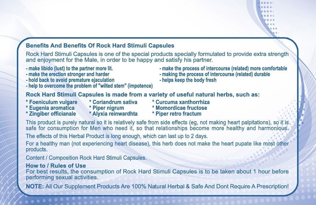ROCK HARD STIMULI CAPSULES FOR ERECTION ED LIBIDO 100% HERBAL