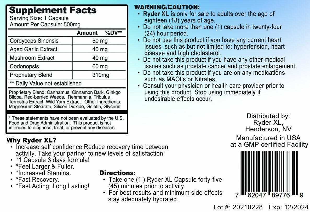 Ryder XL Super Strength New All-Natural Men's Vitality Pill - 10 Capsules