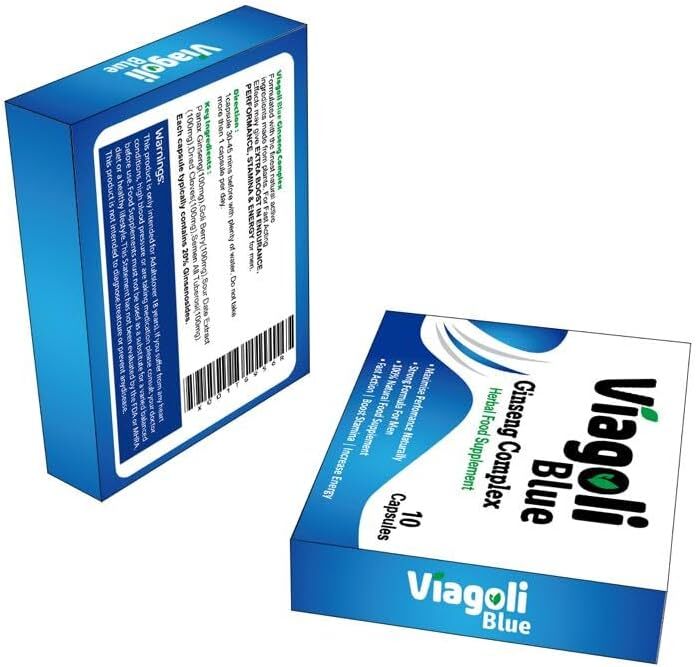 Viagoli - Blue Ginseng Capsules, 20% Ginsenosides & 100% Natural, Ginseng Complex Herbal Supplements, with Extra Energy & Booster for Men's Health