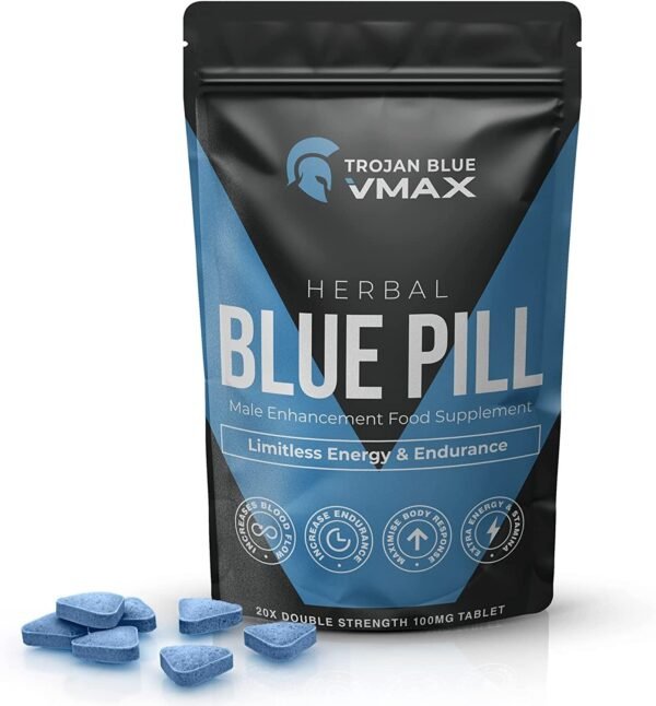 40 x Trojan Blue Vmax | Herbal Supplement Blue Pills for Men | High Strength Performance Powerful Fast Acting Long Lasting Results | Enhancing Male Stamina & Endurance Booster Tablets