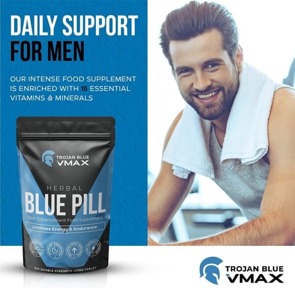 20 x Trojan Blue Vmax | Herbal Supplement Blue Pills for Men | High Strength Performance Powerful Fast Acting