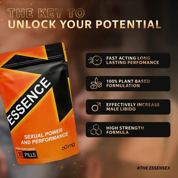 ESSENCEX™10 Pills 100mg Package Extra Strength Ginseng Herbal Supplement for Men | Performance Enhancing Pills | Stamina Endurance | Yellow Sex Pills for Men | Male High Erection and Potency Booster