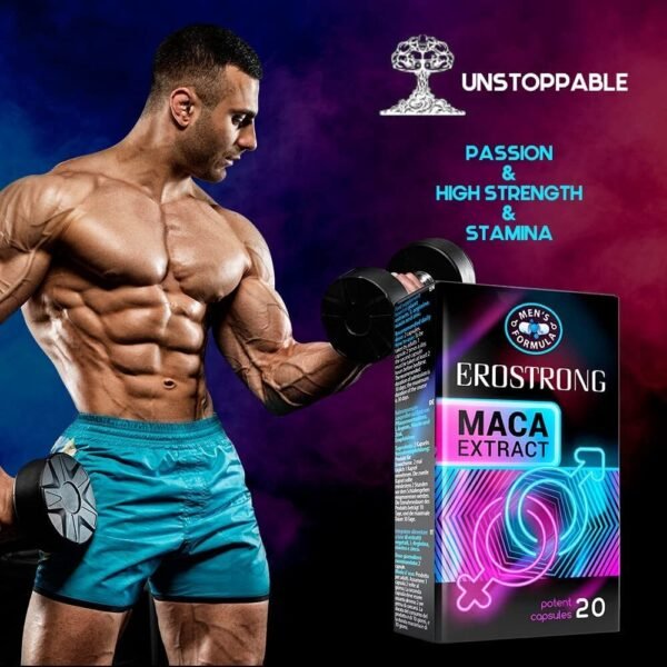 Erostrong Premium Booster Supplements for Men with Natural Maca Root Extract and Zinc Maintains Normal Hormone Level Glucan Free Formula 20 Capsules