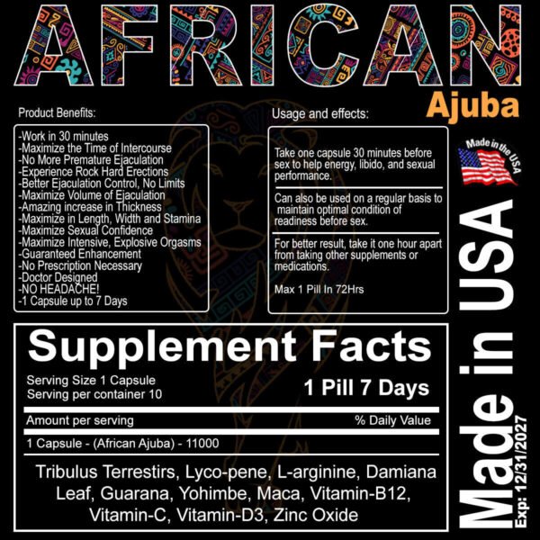 AFRICAN AJUBA SEX PILLS ALL NATURAL MALE Enhancement EXTREME POWER DRAGON Herbal