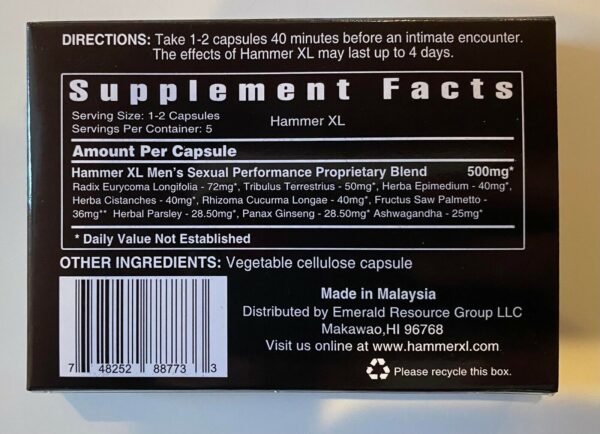 3849607886 Hammer XL Super Strength New All-Natural Men's Vitality Pill -20 Capsule