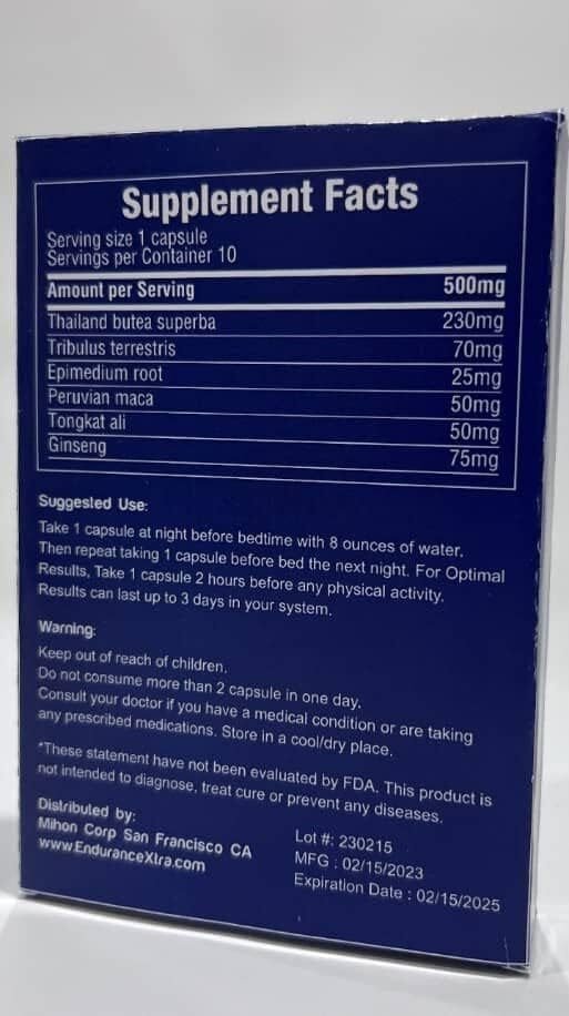 EnduranceXtra a male Supplement for Stamina, Strength, Energy, Endurance and Drive, Fast Acting and Long Lasting,