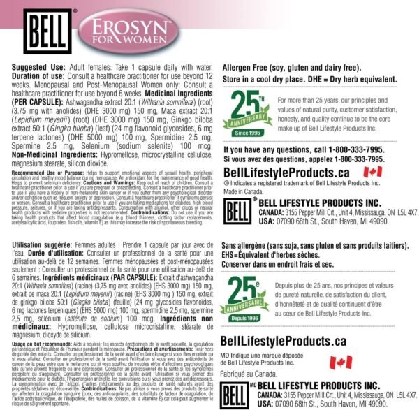 Bell Erosyn™ for Women |Developed to Support Emotional Aspects of Women's Sexual Health | One Capsule a Day | Made in Canada