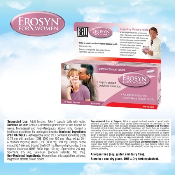 Bell Erosyn™ for Women |Developed to Support Emotional Aspects of Women's Sexual Health | One Capsule a Day | Made in Canada