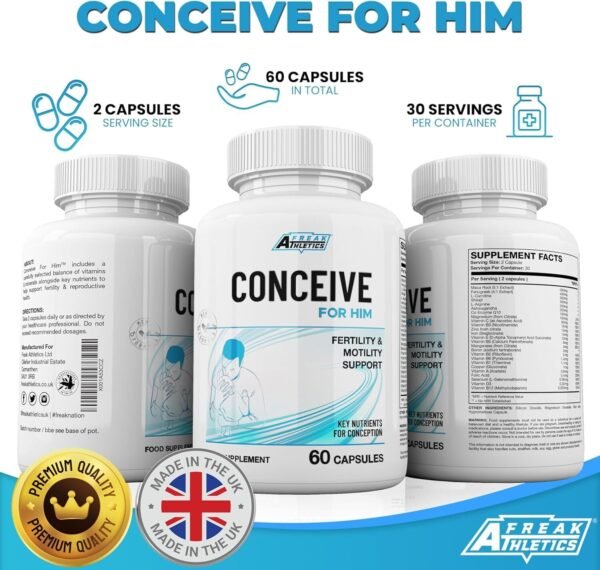 Conceive for Him Fertility Supplements for Men - Male Fertility Supplements - Vitamins & Minerals Plus Key nutrients for Male Fertility & Motility 60 Capsules