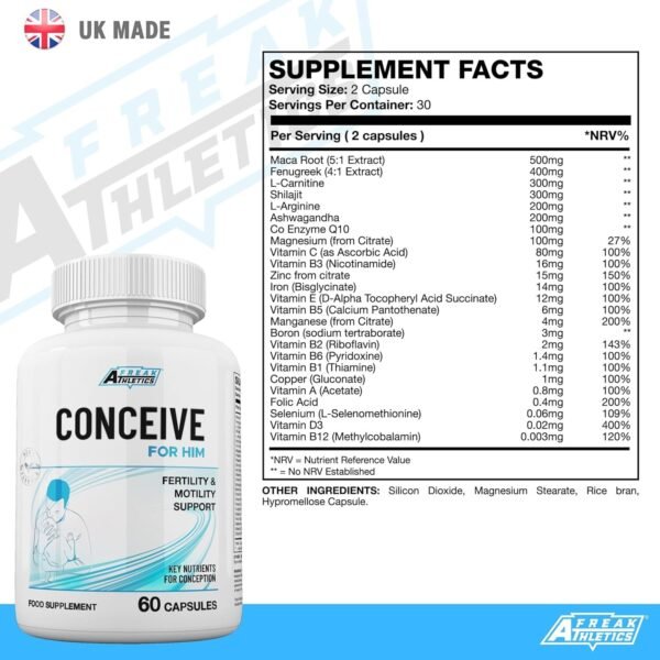Conceive for Him Fertility Supplements for Men - Male Fertility Supplements - Vitamins & Minerals Plus Key nutrients for Male Fertility & Motility 60 Capsules