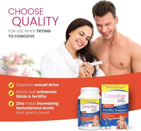 4052114640 Conceive Plus Fertility Supplements for Men - Optimal Sperm Count & Motility - Maca, L-Arginine, Zinc, Folate Folic Acid & Magnesium - Conception Vitamins for Men, 60 Capsules, 30 Day Supply
