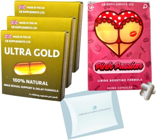 10 x Ultra Gold & 10 x Pink Passion Sex Tablets for Men & Women Bundle - 100% Herbal Sex Enhancers for Couples! Libido, Endurance & Sex Drive Support for Women & Men! Maca, Ginseng & More