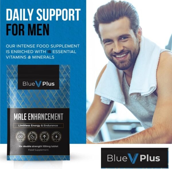 4344673458 BlueVplus™ | 10 Tablets | Fast Effect Male Performance Enhancing 100% Herbal Food Supplement | Fast Acting | Korean Ginseng | Energy and Stamina Support | Made in UK