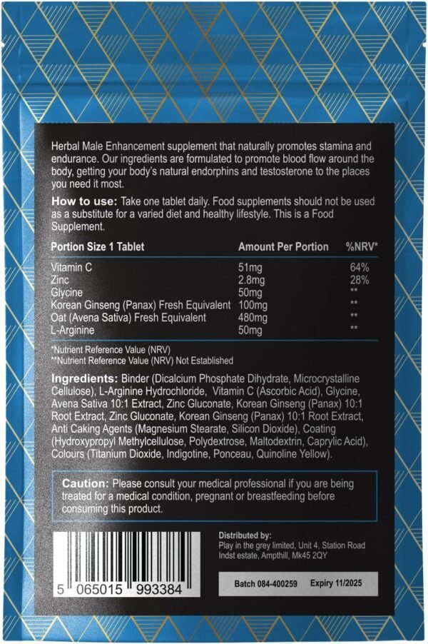 4344673463 BlueVplus™ | 10 Tablets | Fast Effect Male Performance Enhancing 100% Herbal Food Supplement | Fast Acting | Korean Ginseng | Energy and Stamina Support | Made in UK