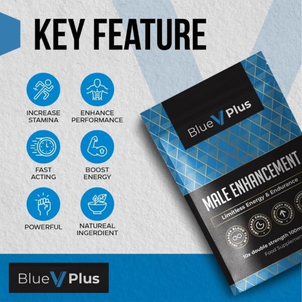 4344676369 BlueVplus™ | 10 Tablets | Fast Effect Male Performance Enhancing 100% Herbal Food Supplement | Fast Acting | Korean Ginseng | Energy and Stamina Support | Made in UK
