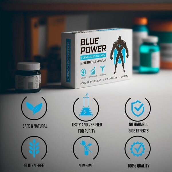 Blue Power 30 Pills 100mg - Stronger & Harder Enhanced Strength & Firmness for Men - Designed to Boost High Stamina, Performance & Prolonged Results - Natural Male Enhancing Food & Herbal Supplement