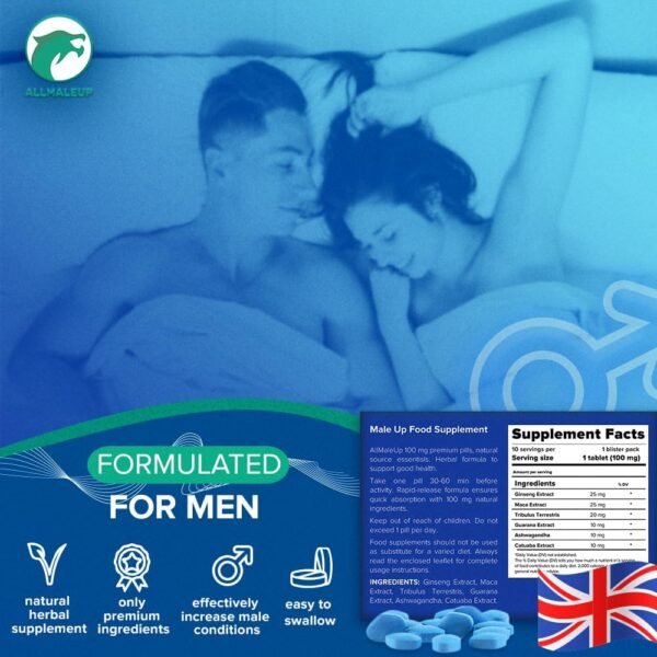4658010656 AllMaleUp Extra Strong Pills for Men - Natural Supplement for Enhanced Performance & Stamina - Fast-Acting Tablets - Food & Herbal Supplement - 10 Pills