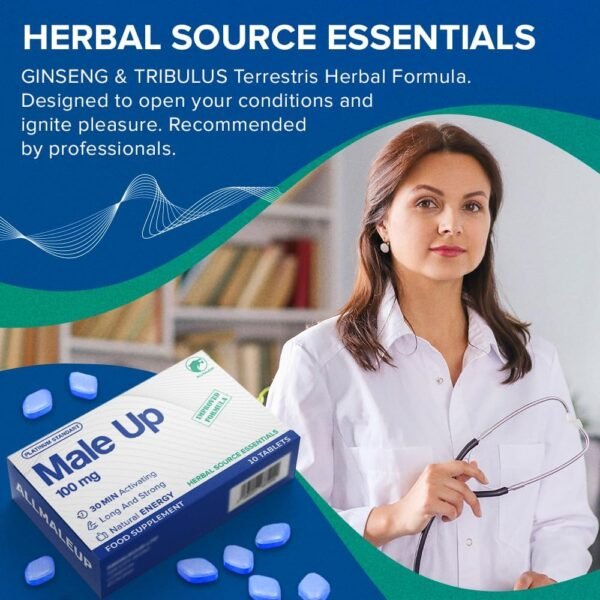 4658014446 AllMaleUp Extra Strong Pills for Men - Natural Supplement for Enhanced Performance & Stamina - Fast-Acting Tablets - Food & Herbal Supplement - 10 Pills